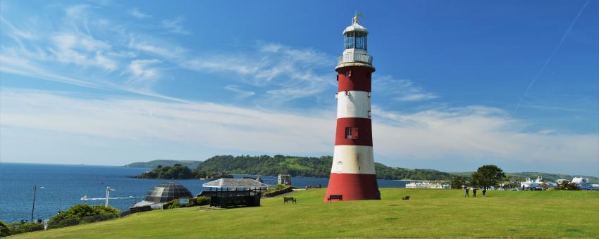 Devon. Plymouth. The Hoe with its lighthouse.