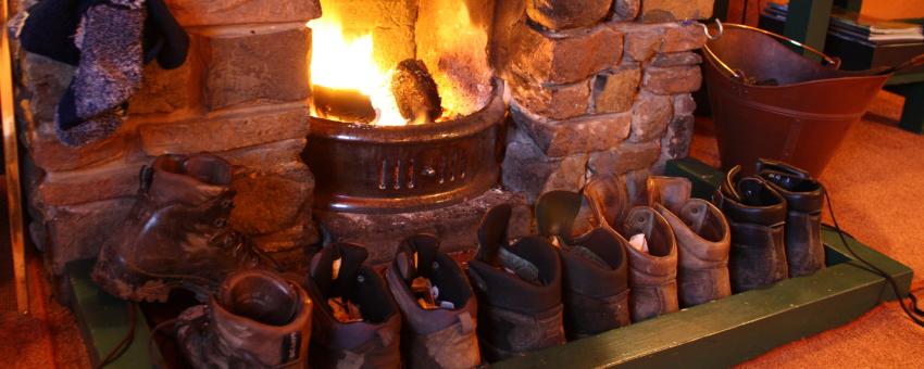 Boots drying by the fire