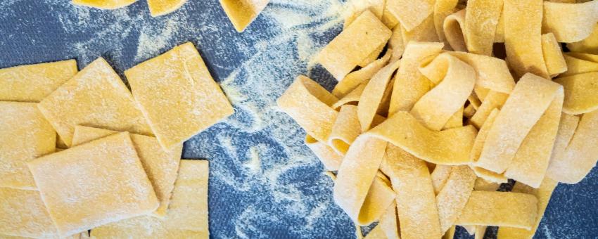 Home made pasta shapes - tagliatelle, farfalle, pappardelle