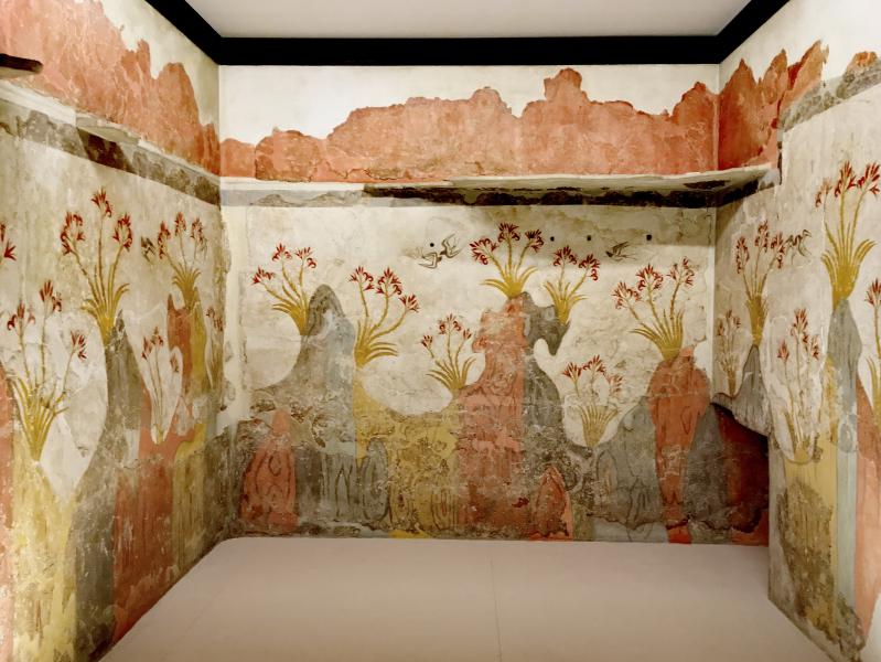 The Spring Fresco. Wall painting that was found in situ in Akrotiri, Santorini, National Archaeological Museum