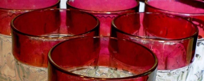 Ruby Stained "Kings Crown" Highball Glasses