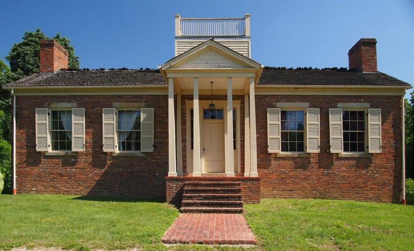 Col. William Jones House, Jones Unit of Lincoln State Park, Indiana, USA.  I had to lean way back into a clump of bushes to get the whole house just barely in frame.