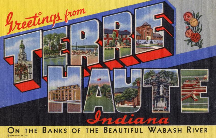 Greetings from Terre Haute, Indiana, On the Banks of the Beautiful Wabash River - Large Letter Postcard