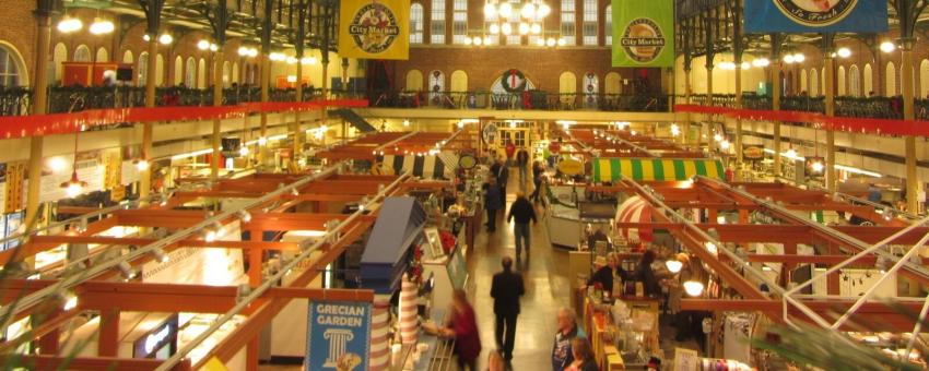 This photo was captured on the mezzanine level of the Indianapolis City Market, looking north across the building.