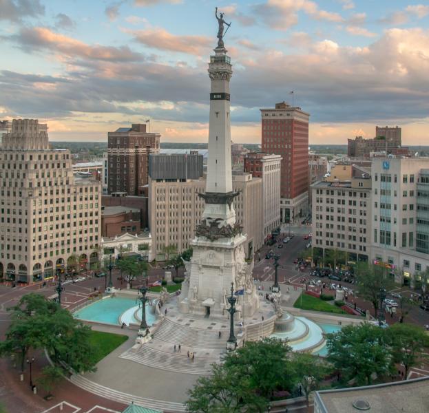 This photo was shot looking southeast across Monument Circle from the Sheraton Indianapolis City Centre.